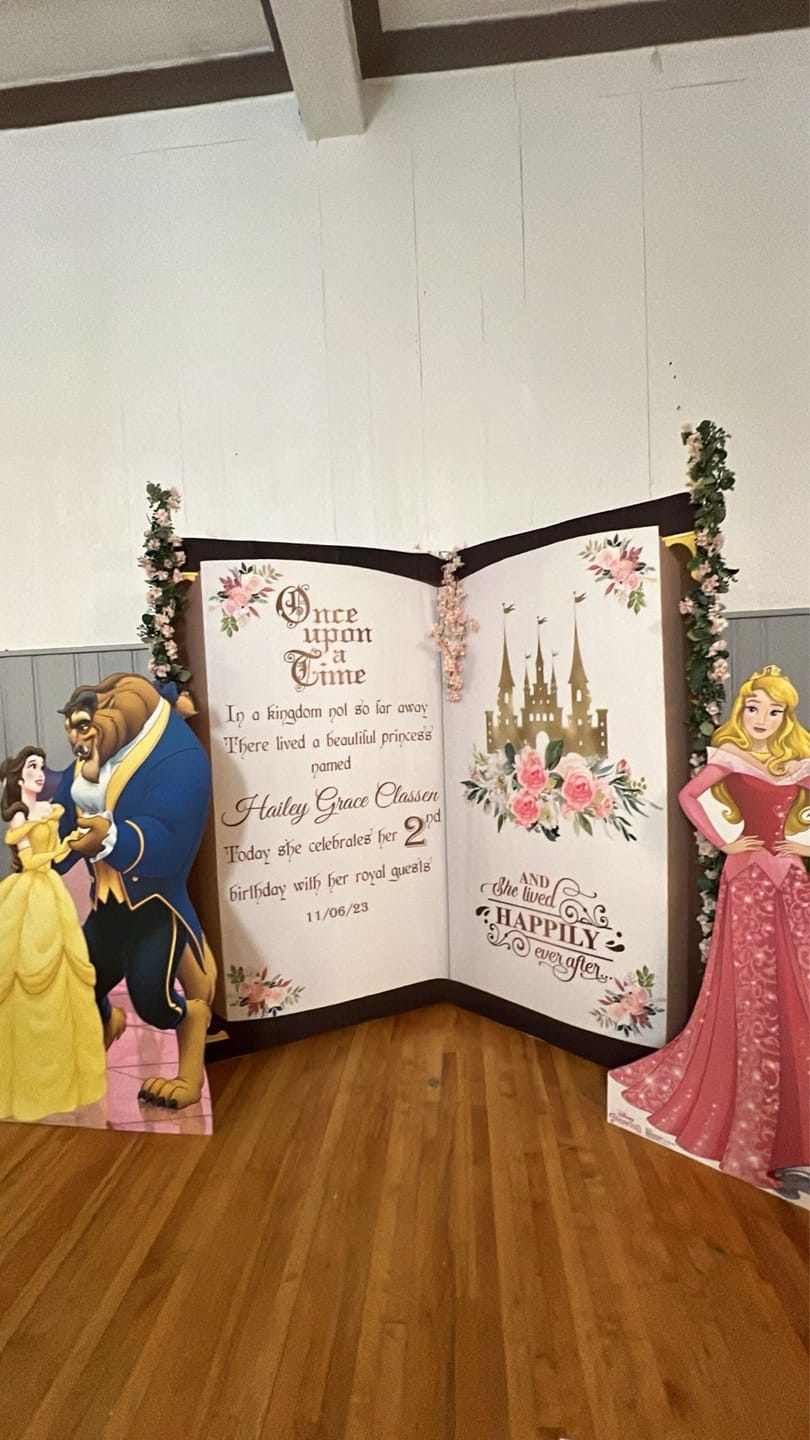 Customer photo review of Princess Party Decor Princess Castle Birthday Banner Storybook Backdrop Girl First Birthday Sign Once Upon a Time Ladies 50th 5th 10th Decor