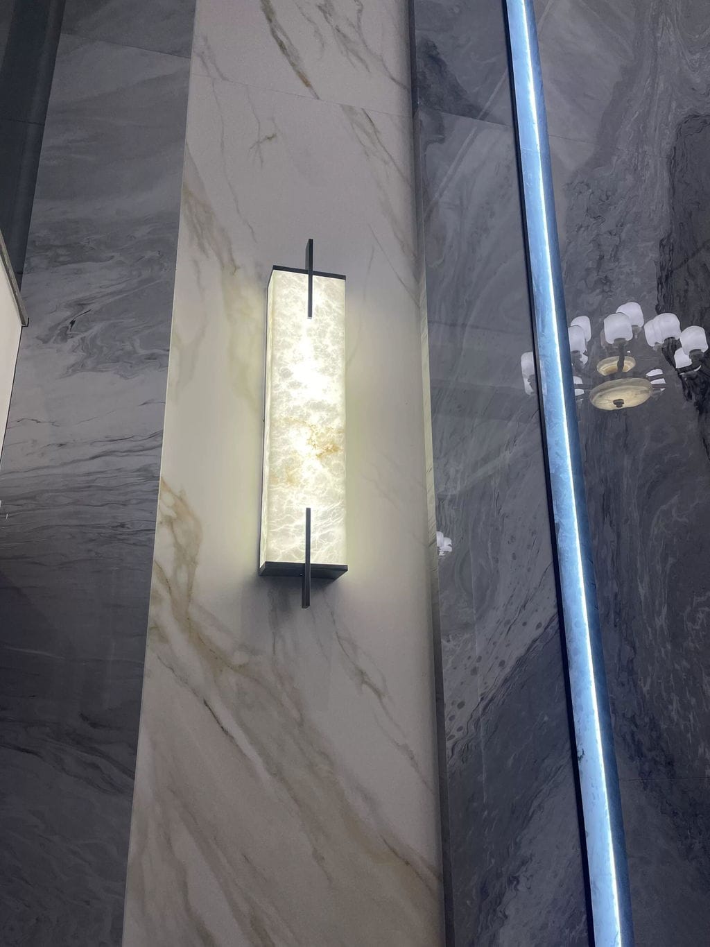 Customer photo review of Alabaster Wall Sconce, Wall Light, Vertical Slab, Integrated LED