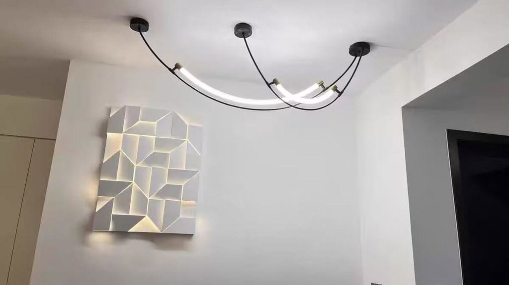 Customer photo review of Linear Pendant Light, Two Staggered LED Bars, Gold or Black