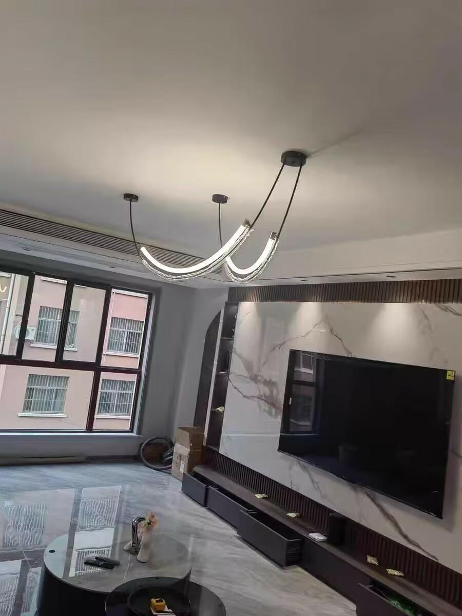 Customer photo review of Linear Pendant Light, Two Staggered LED Bars, Gold or Black