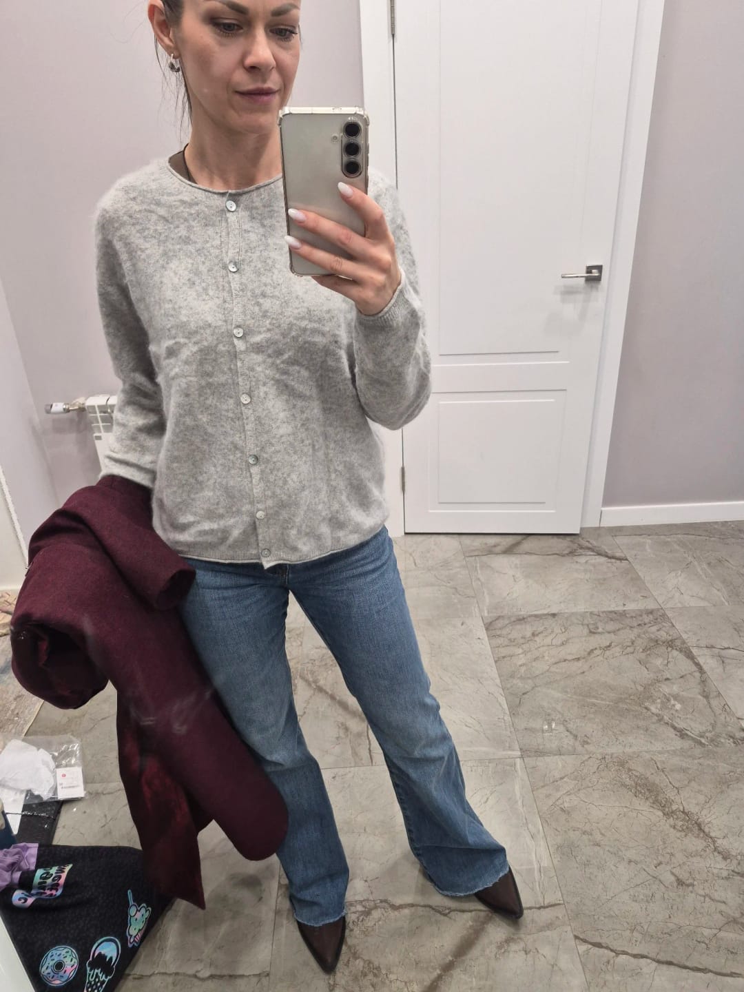 Customer photo review of Relaxed Button-Front Knit Cardigan