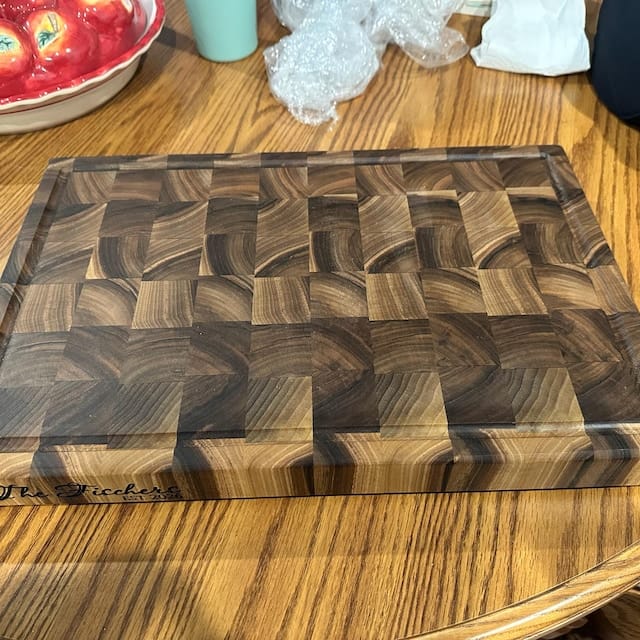 Customer photo review of Personalized Double-sided Walnut  End Grain Cutting Board