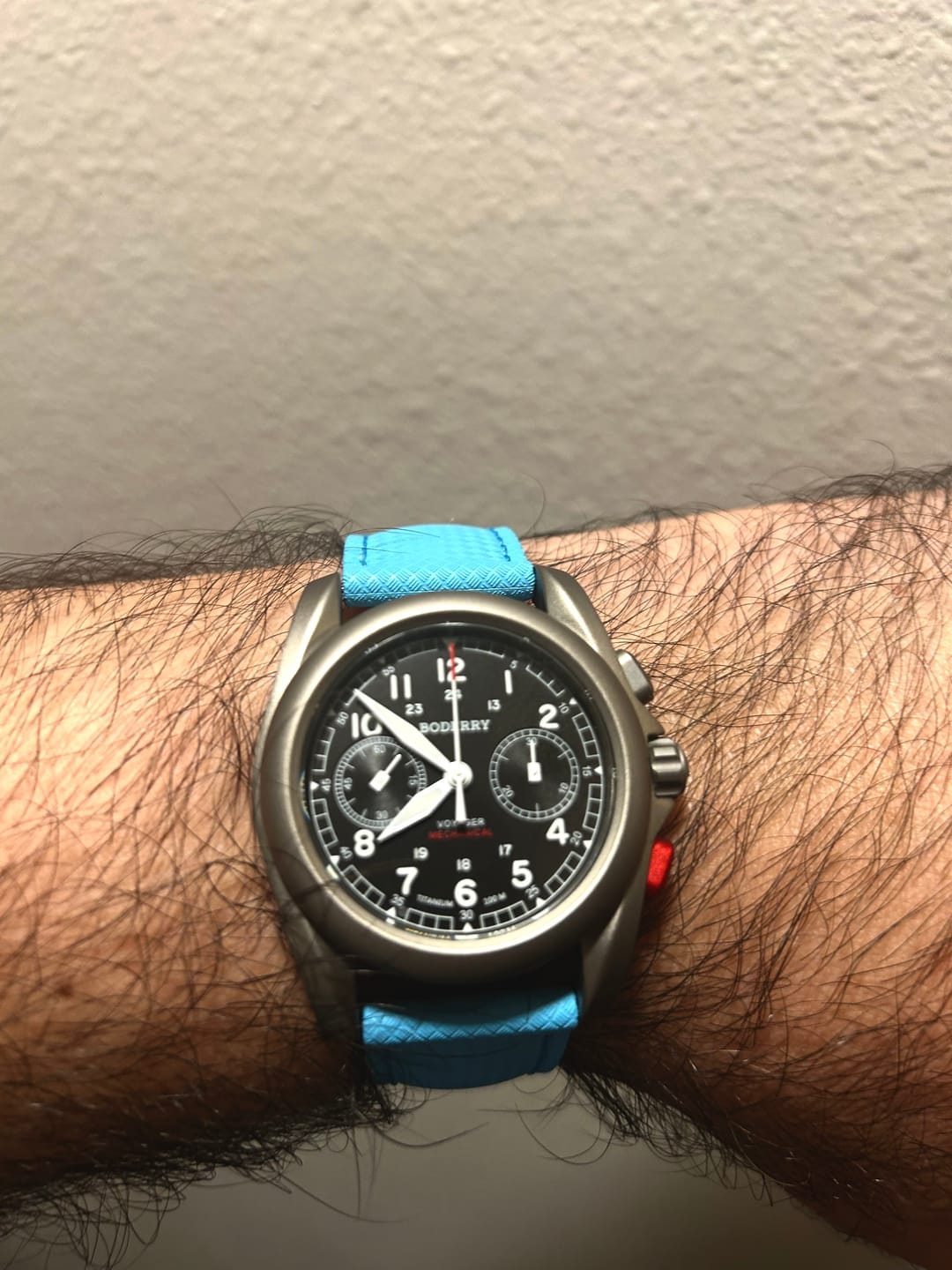 Customer photo review of VOYAGER Chronograph - Titanium Mechanical Field Watch, 100M Water Resistant | Black/Bracelet