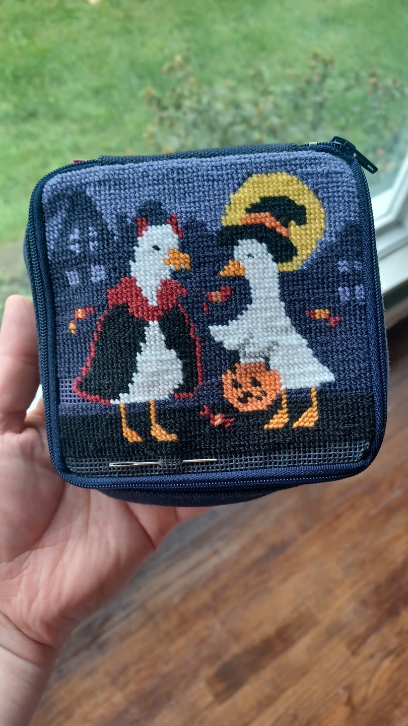 Customer photo review of TOIL AND TROUBLE - Needlepoint Pouch Kit