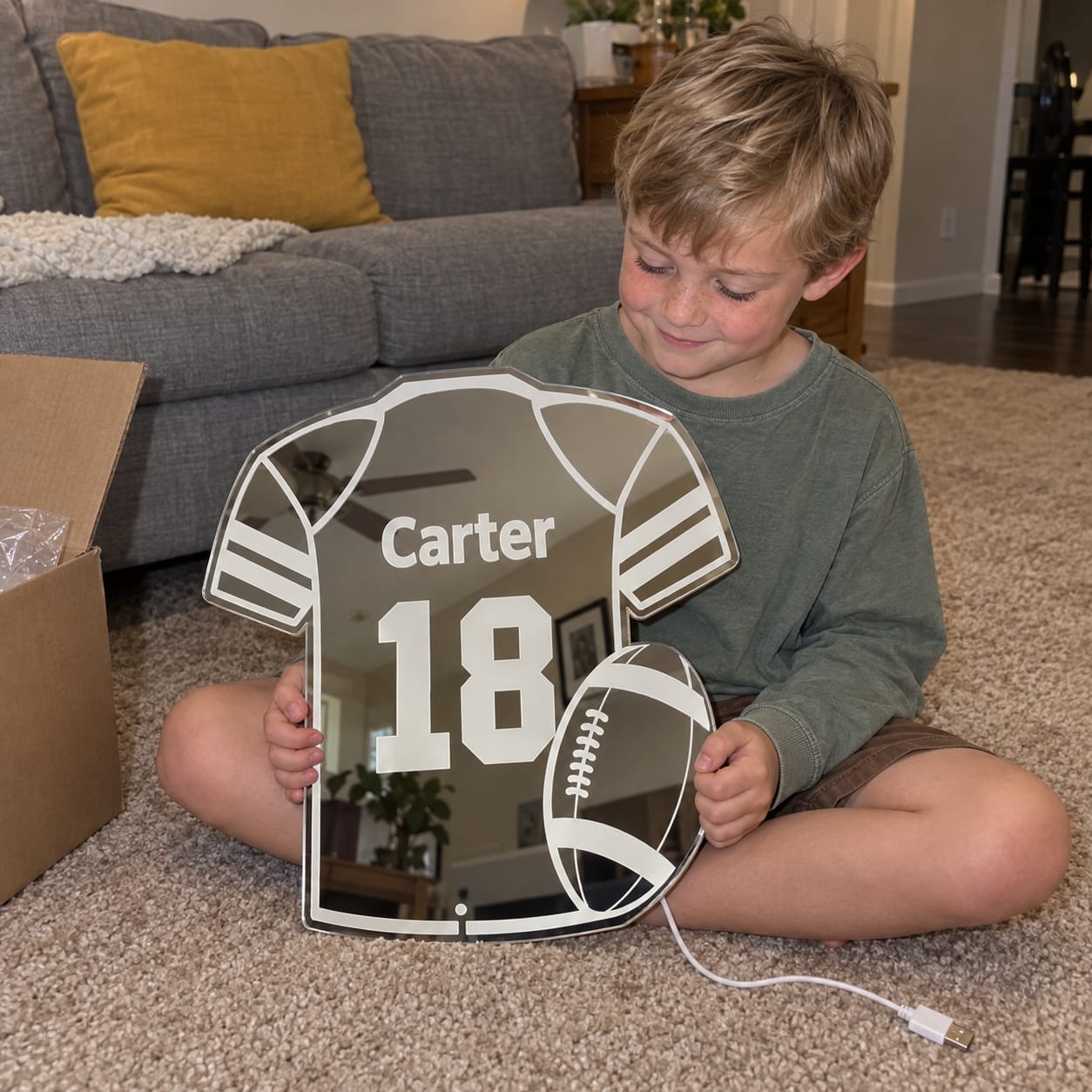Customer photo review of Personalized Football Jersey LED Mirror