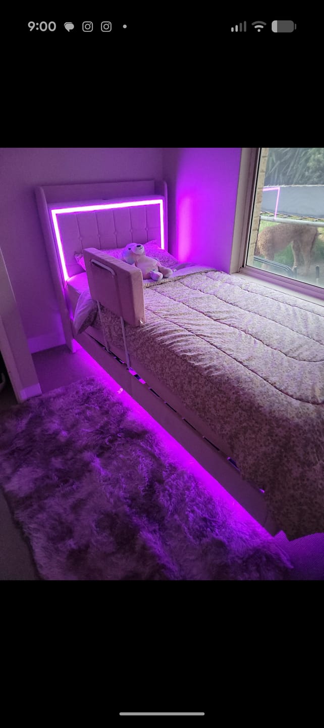 Customer photo review of Single Floating Bed Frame With RGB LED Light Headboard USB Charge