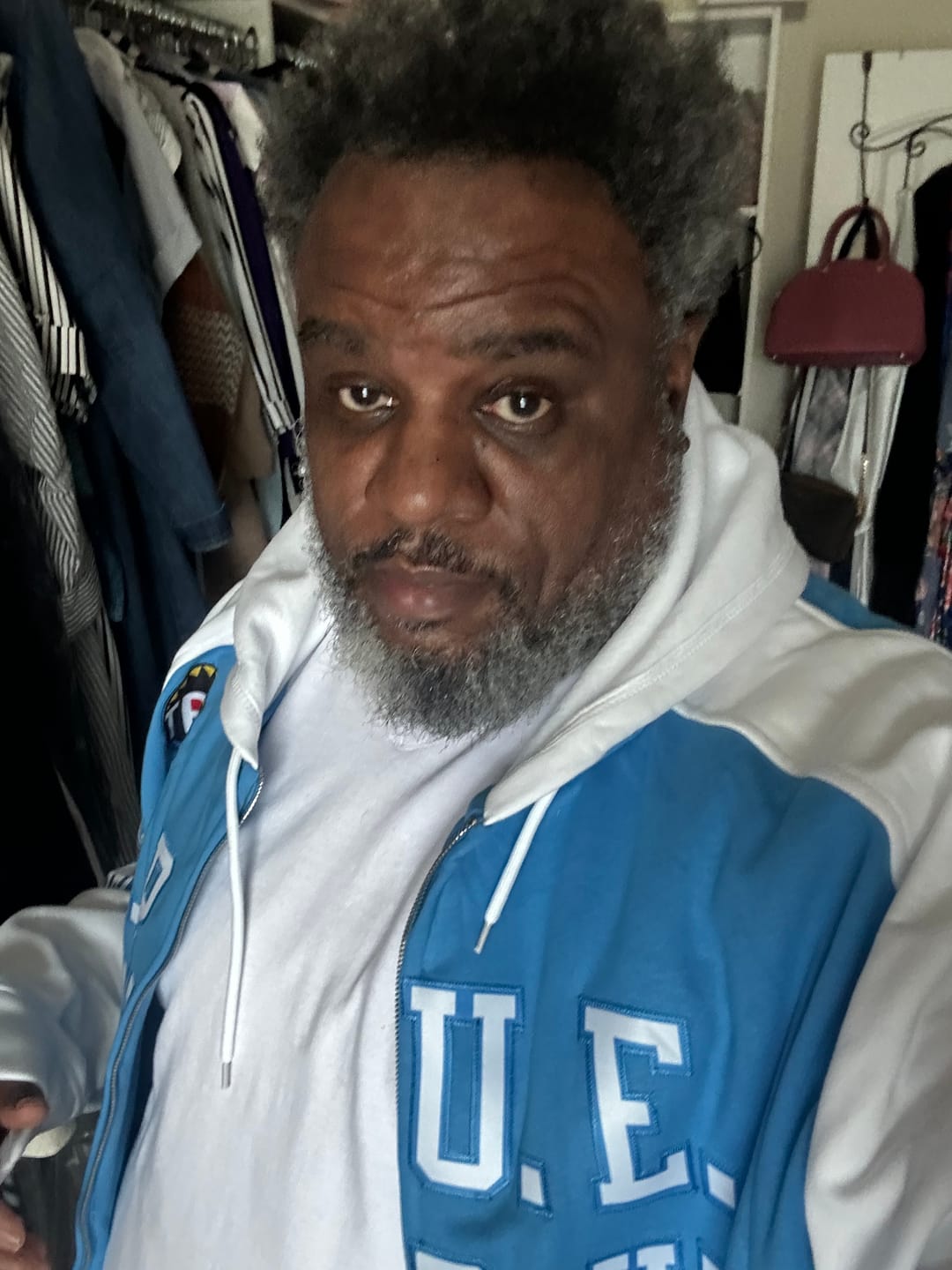 Customer photo review of Custom Stitched Powder Blue White Raglan Sleeves Sports Full-Zip Sweatshirt Hoodie