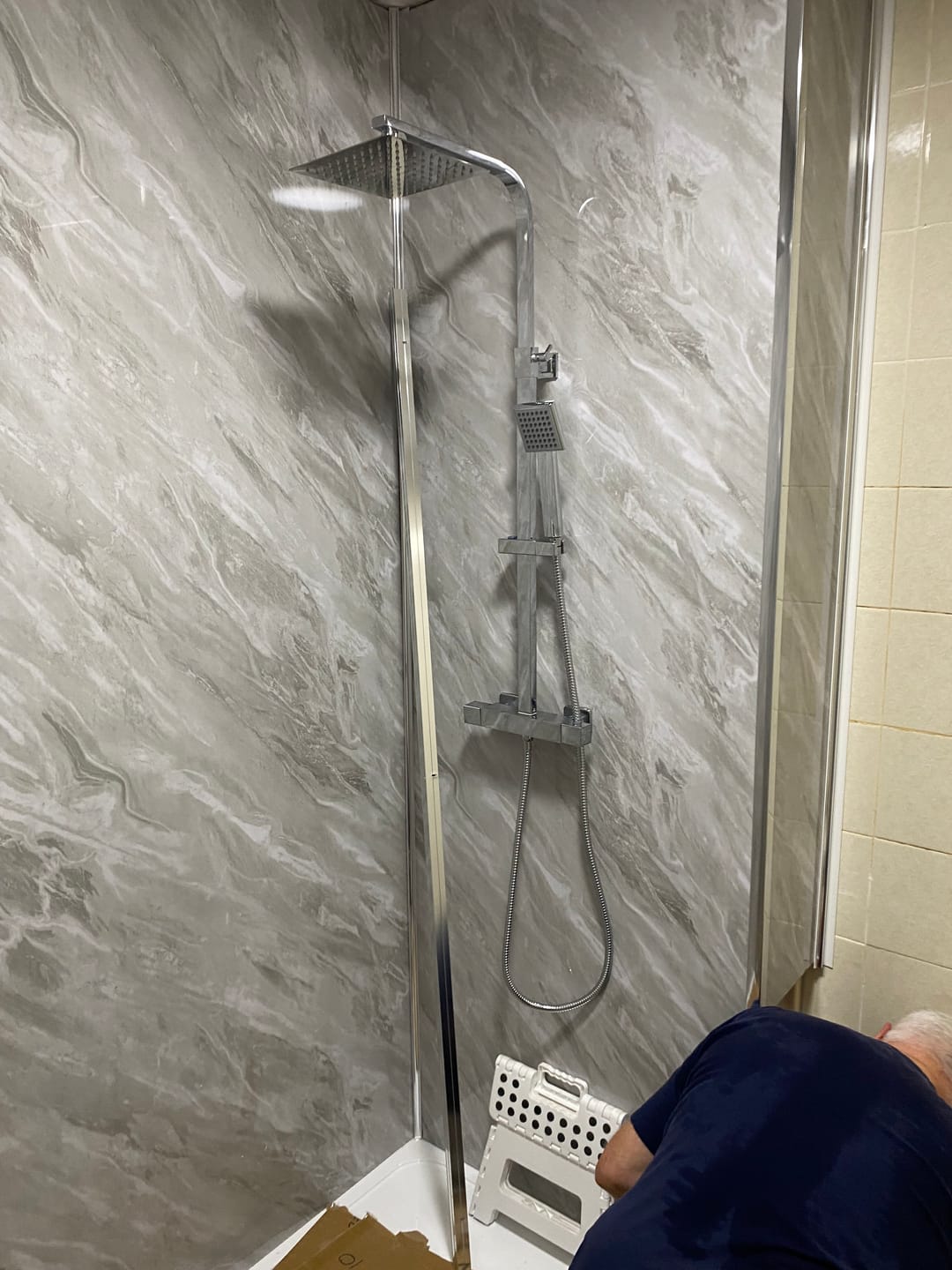 Customer photo review of Premium Grey Stone Marble Gloss Shower Wall Panel - 1M x 2.4M