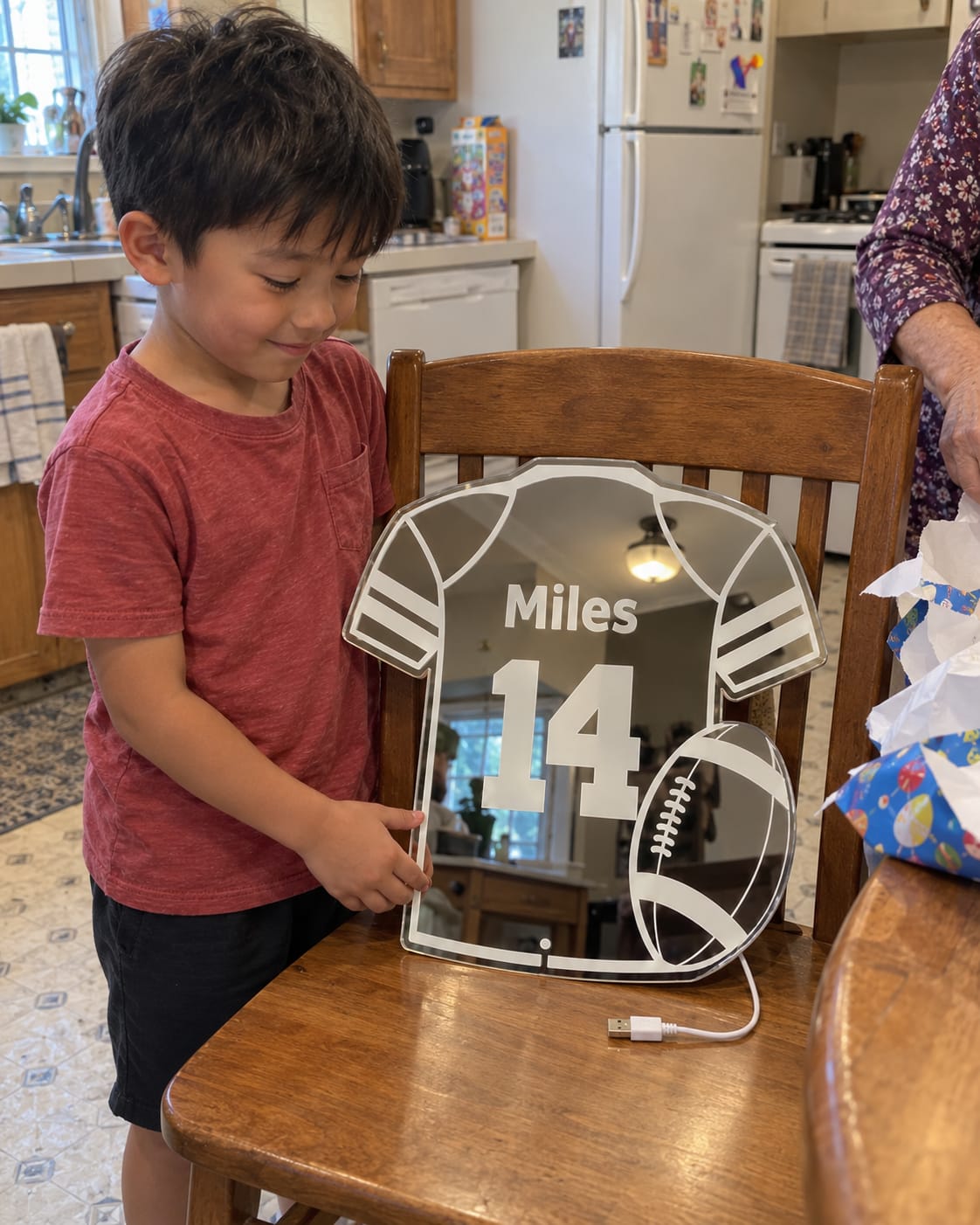 Customer photo review of Personalized Football Jersey LED Mirror