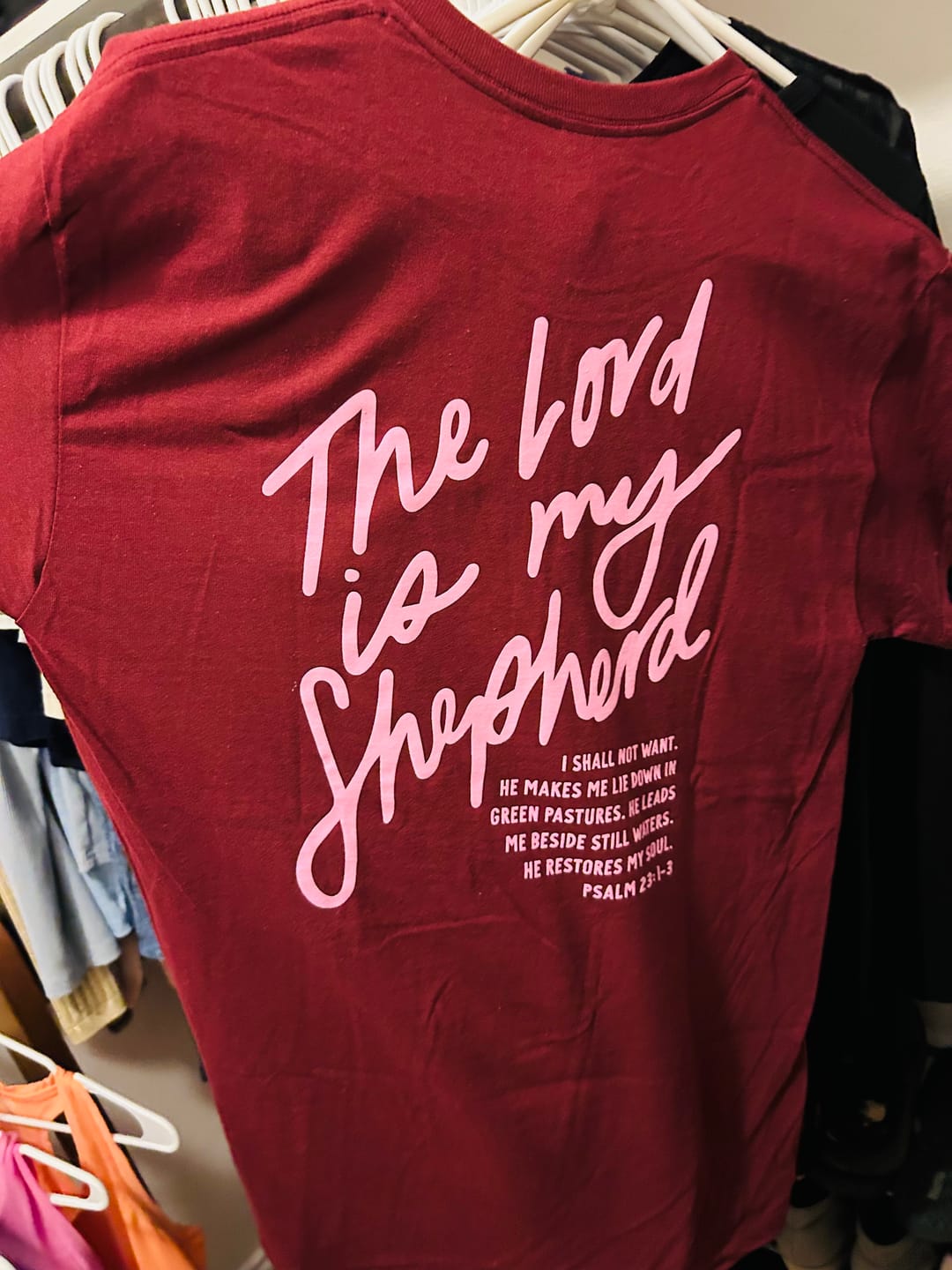 Customer photo review of The Lord Is My Shepherd Tee - Maroon