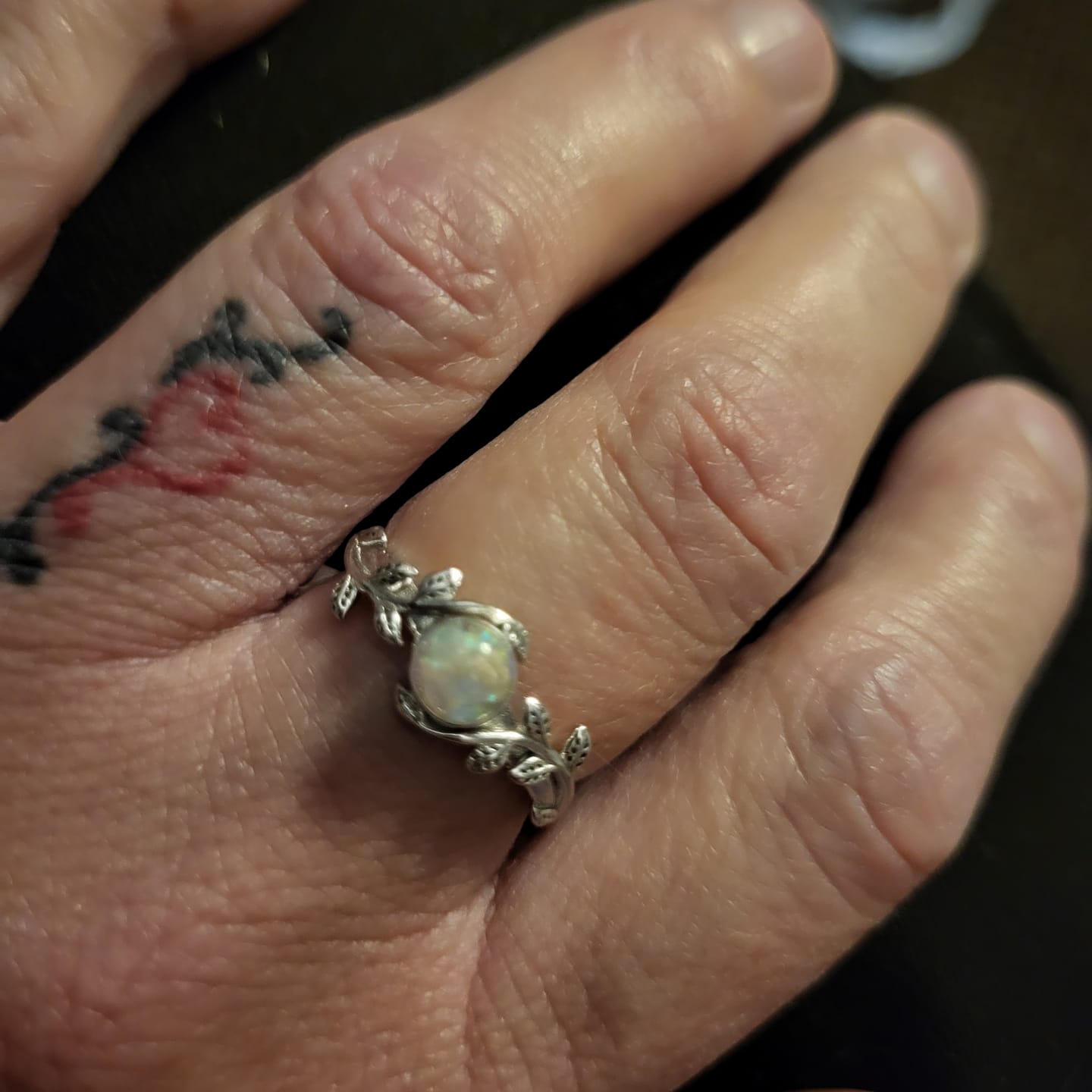 Customer photo review of Leaf Opal Cremation Ring