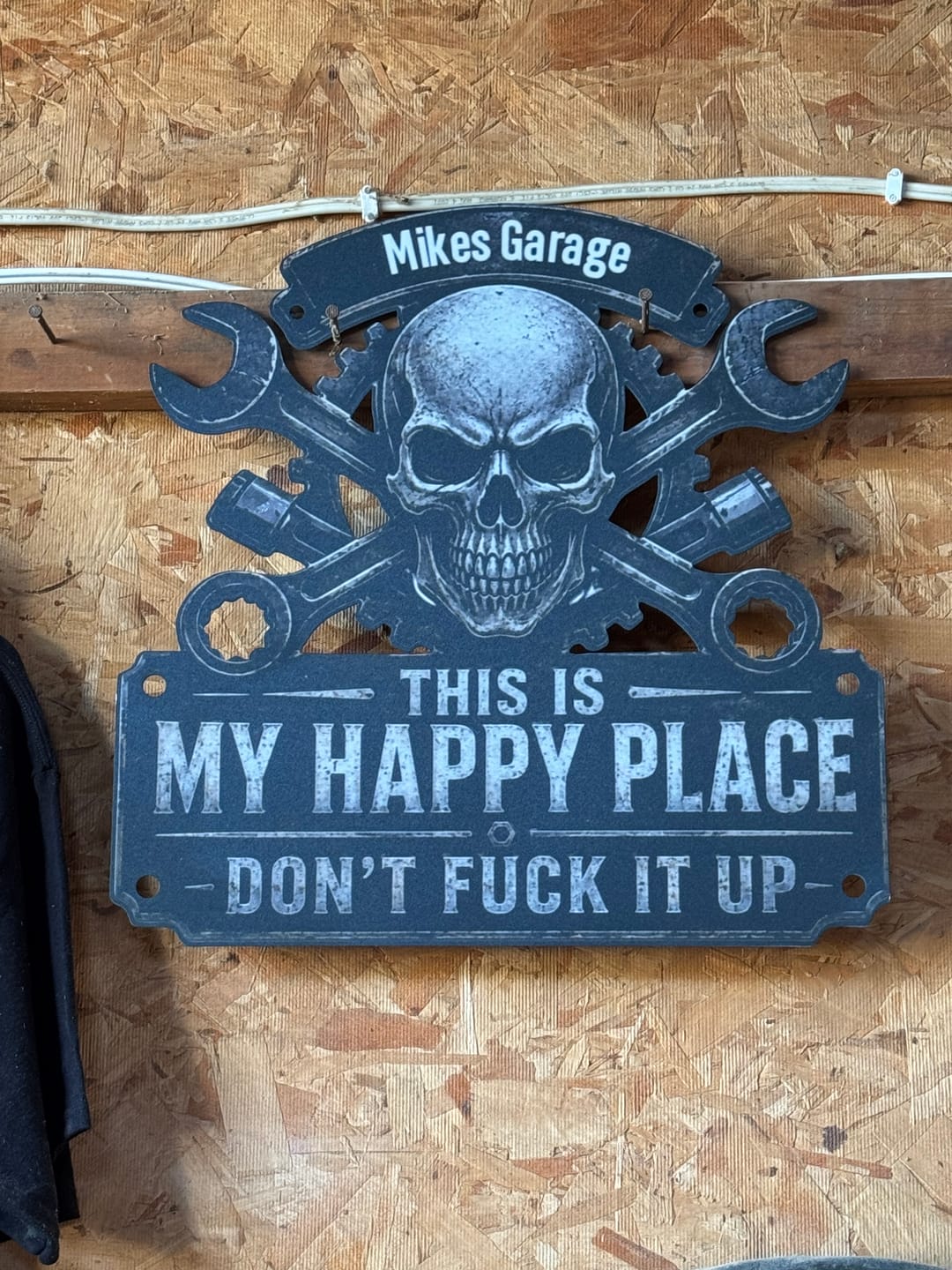 Customer photo review of This Is My Happy Place - Funny Garage Sign For Him - Personalized Metal Sign