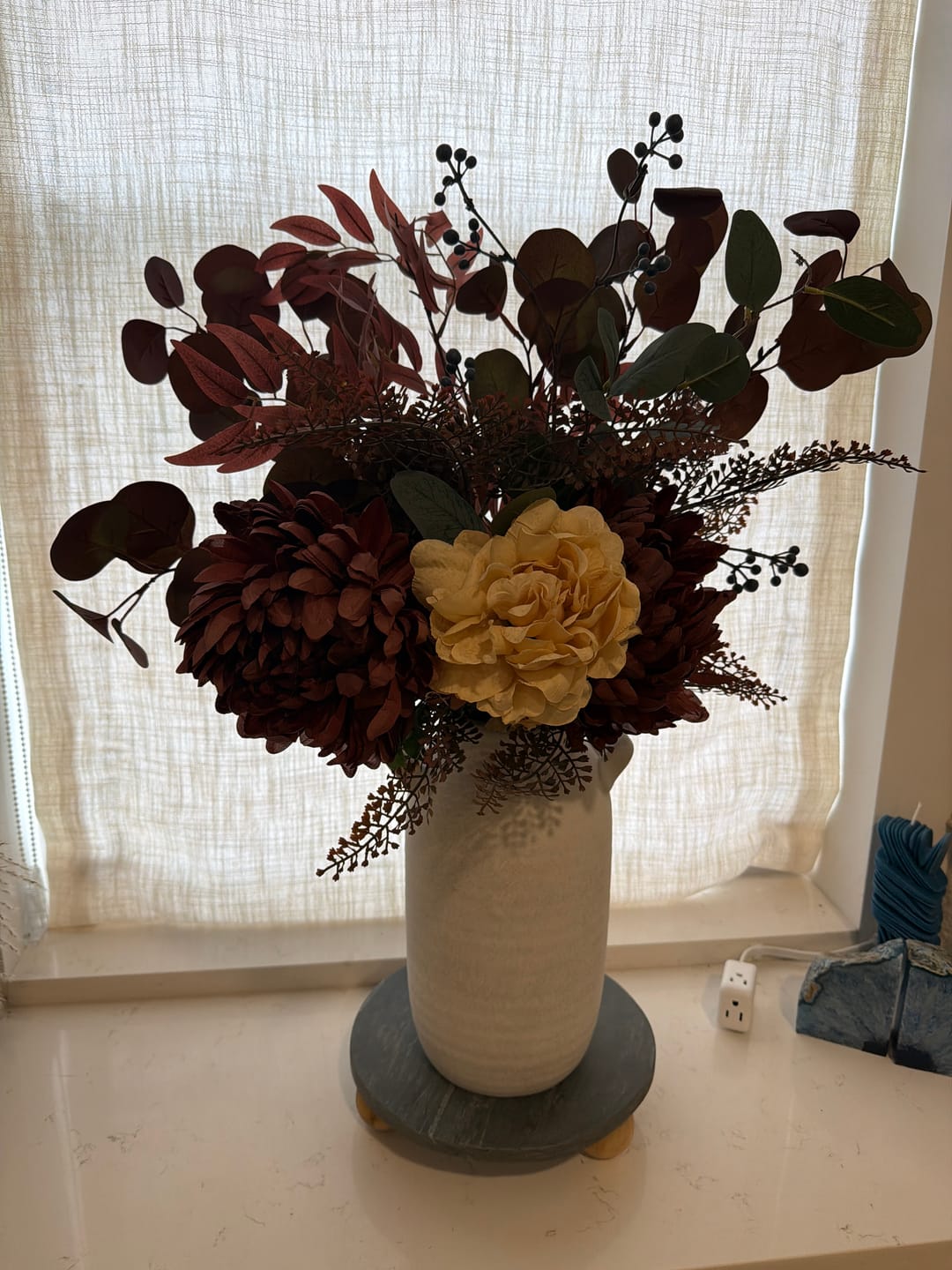 Customer photo review of Faux Arrangement - Burgundy Dahlia & Cream Peony