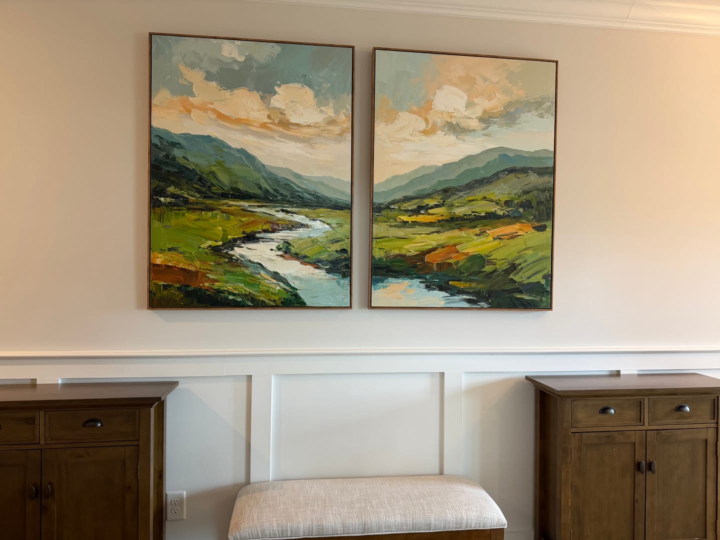 Customer photo review of Golden Valley – Abstract Landscape Diptych Painting, Textured Canvas Wall Art for Modern Interiors