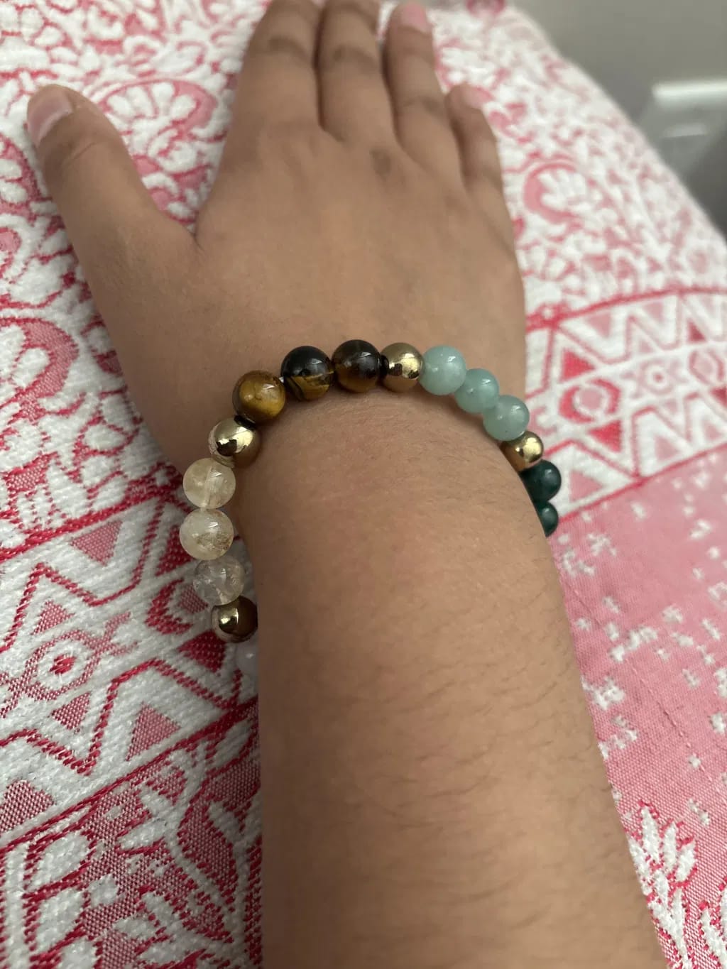 Customer photo review of Dhan Yog Bracelet – Natural Gemstone Bracelet for Prosperity & Abundance