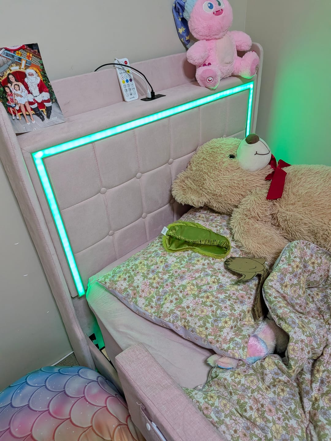 Customer photo review of Single Floating Bed Frame With RGB LED Light Headboard USB Charge