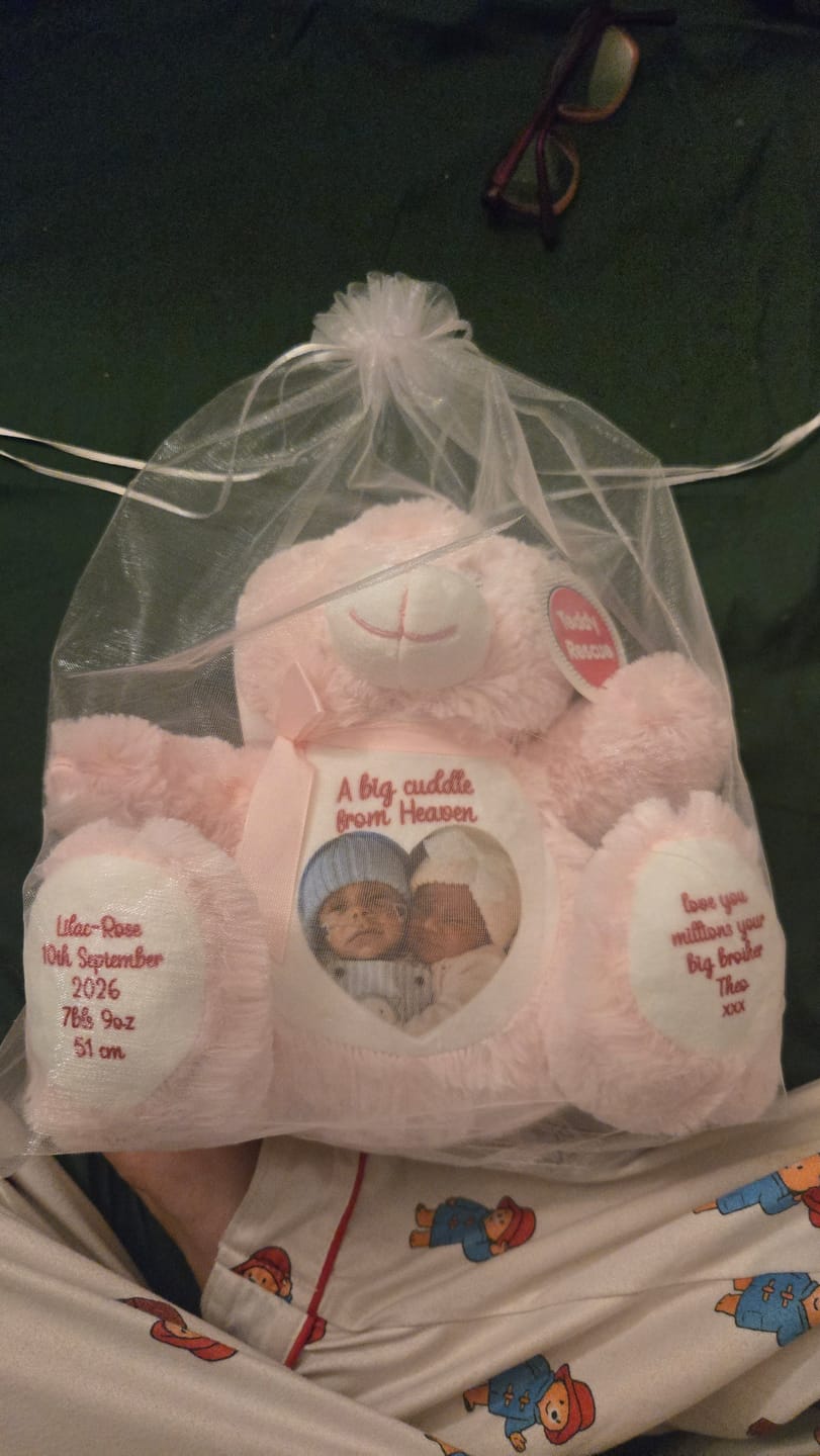 Customer photo review of A Cuddle from Heaven Personalised Photo Teddy Bear