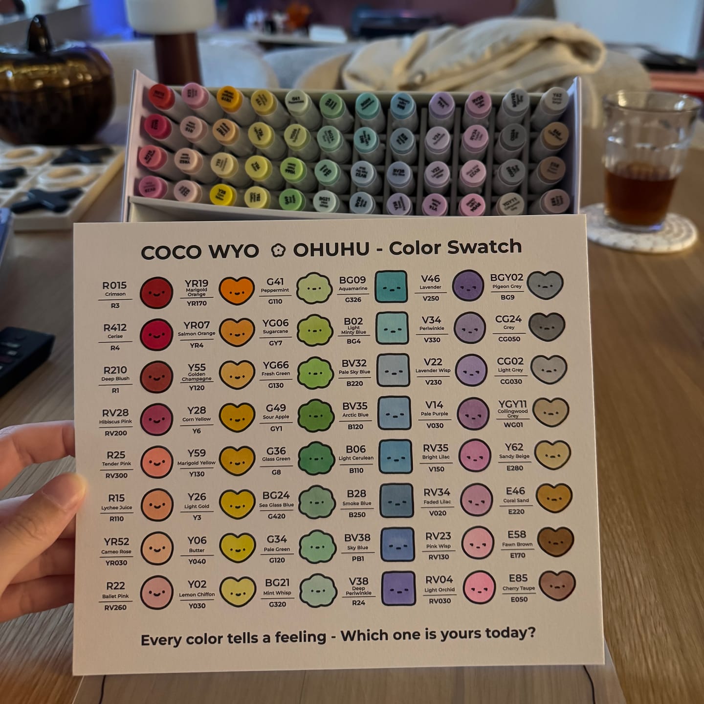Customer photo review of Ohuhu x Coco Wyo Cozy Mood Coloring Kit, Honolulu B 48 Colors Alcohol Markers with Brush & Fine Dual Tips, Coloring Book with Mood Tracker Pages