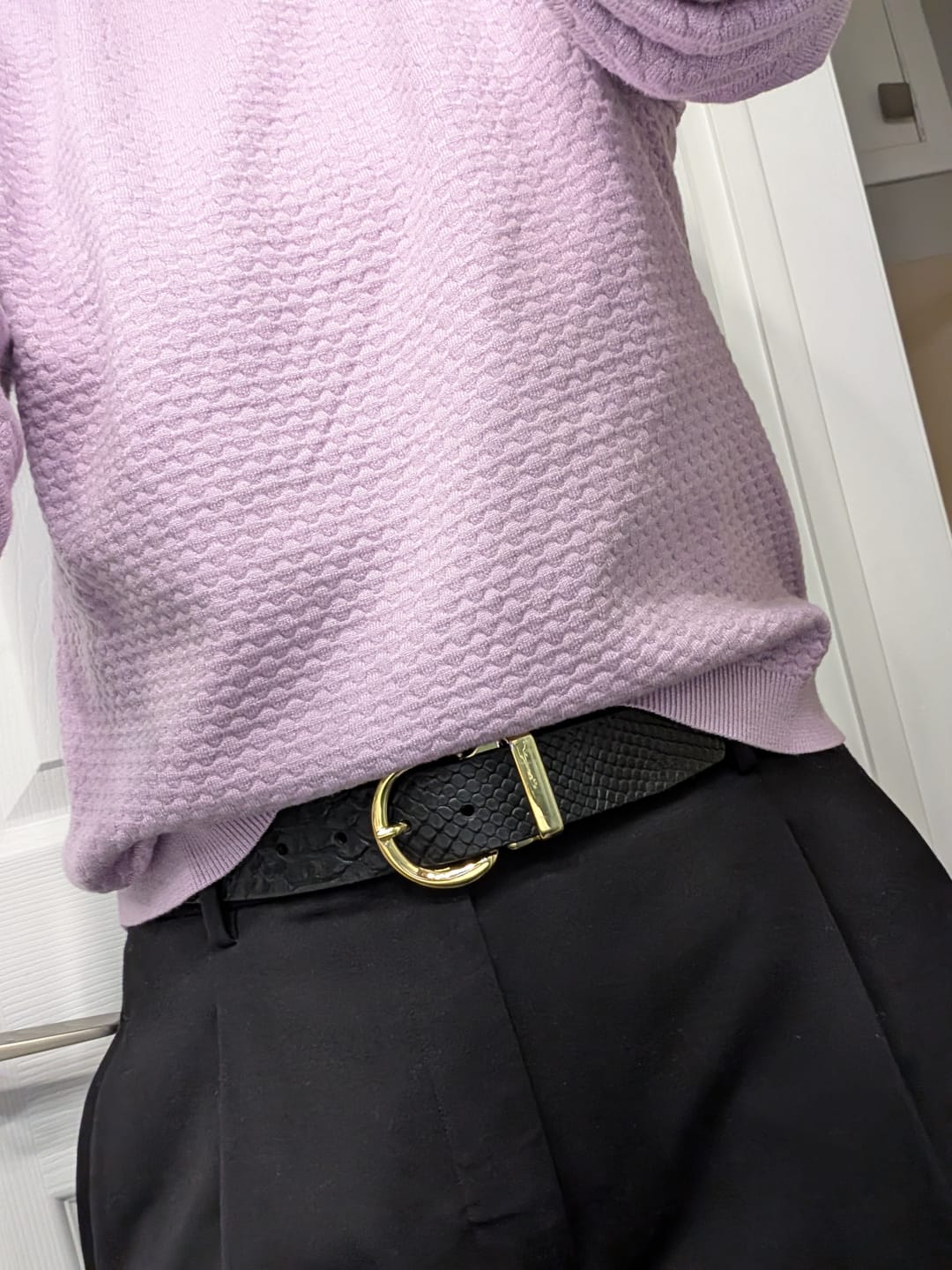 Customer photo review of Medusa - 35mm Snake Skin Embossed Leather Belt Made in Canada