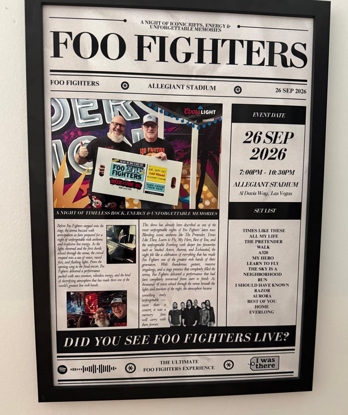 Customer photo review of Foo Fighters - Personalised Newspaper Style Concert Poster (USA Tour)