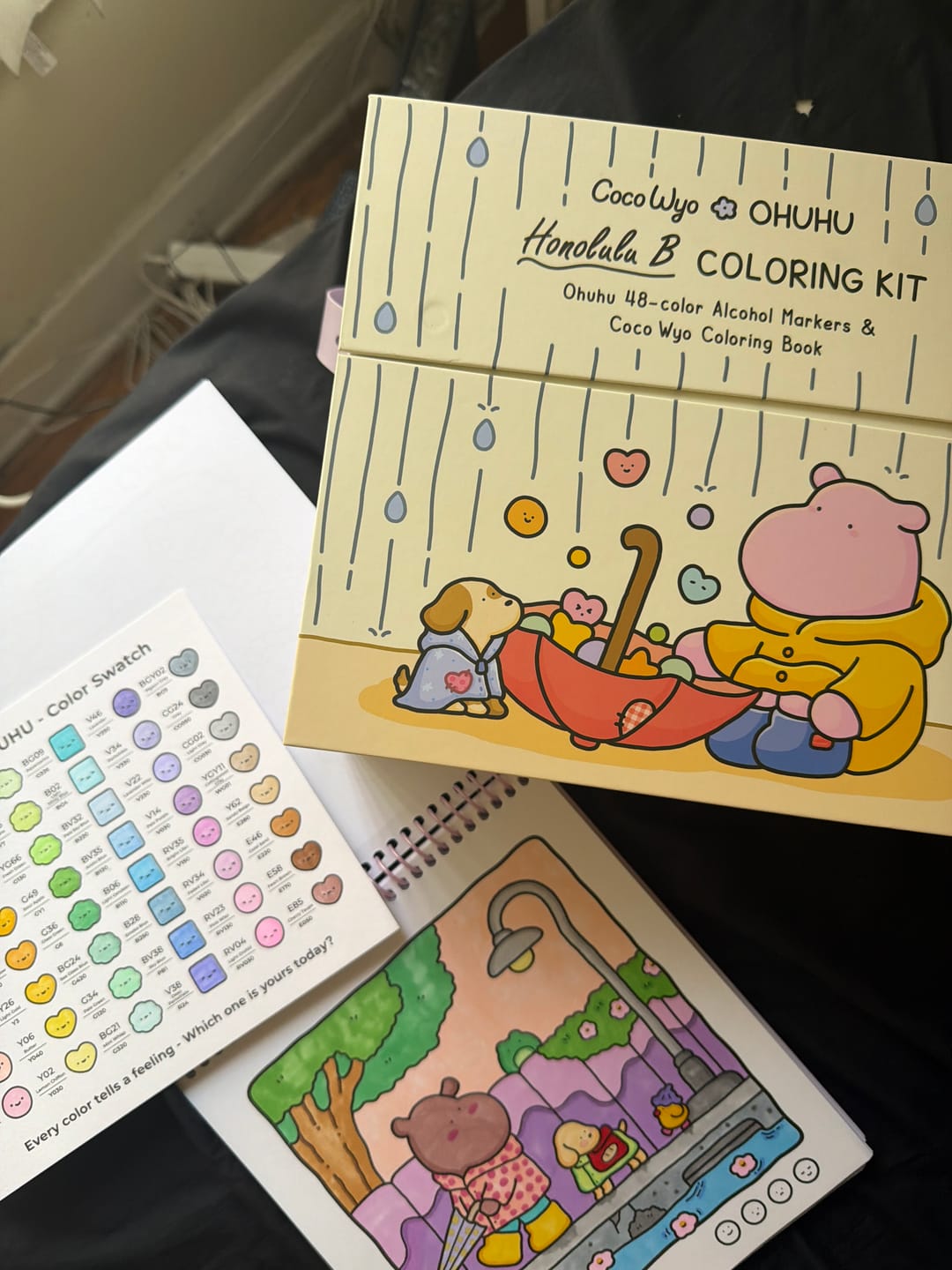Customer photo review of Ohuhu x Coco Wyo Cozy Mood Coloring Kit, Honolulu B 48 Colors Alcohol Markers with Brush & Fine Dual Tips, Coloring Book with Mood Tracker Pages