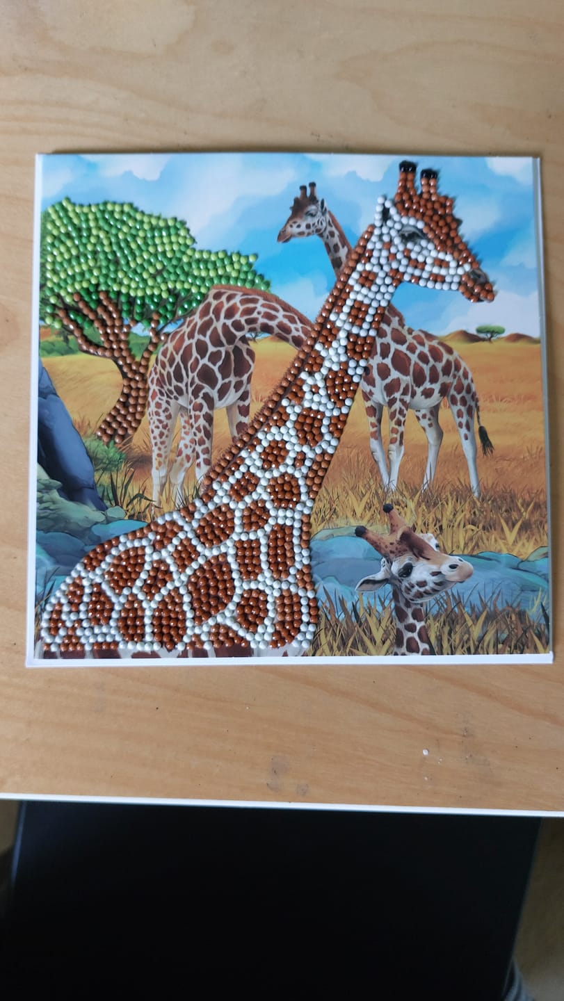 Customer photo review of "Gentle Giraffes" Crystal Art Card 18x18cm