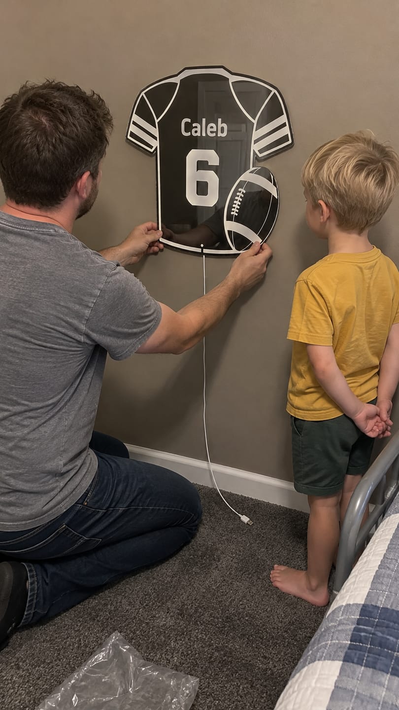 Customer photo review of Personalized Football Jersey LED Mirror