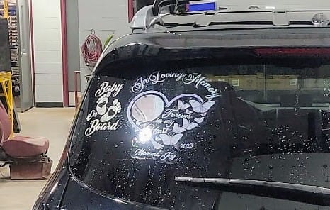 Customer photo review of In Loving Memory Sparkling Heart Memorial Butterflies Personalized Decal