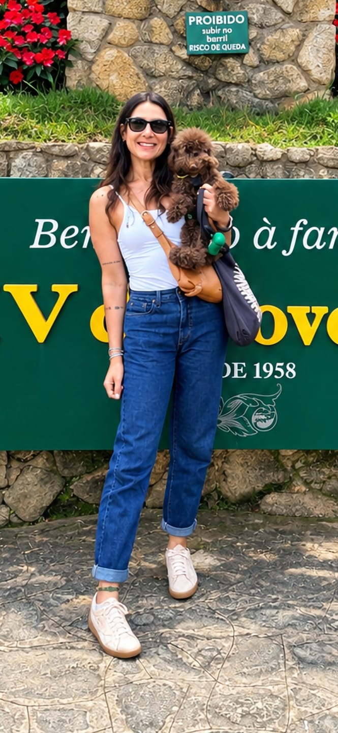 Customer photo review of Calça Jeans Mom Jequitibá Azul Escuro