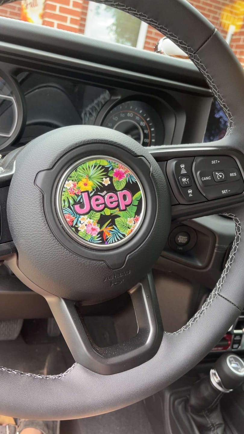 Customer photo review of Floral Steering Wheel Decal for Jeep