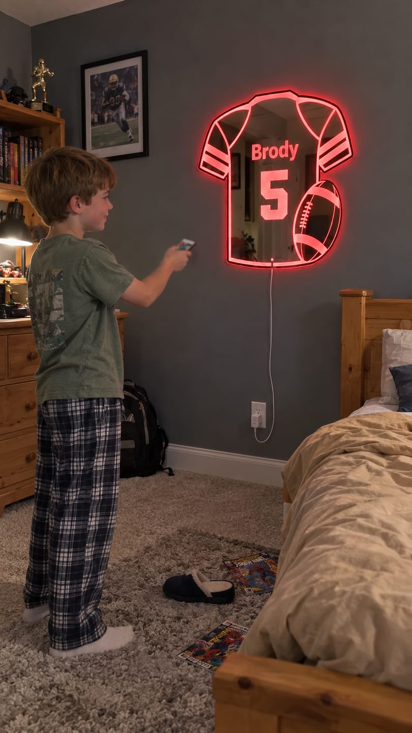 Customer photo review of Personalized Football Jersey LED Mirror