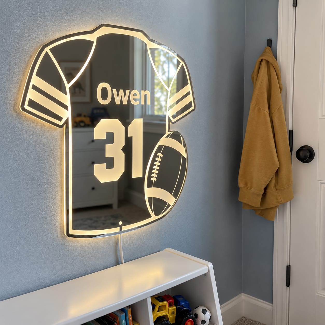 Customer photo review of Personalized Football Jersey LED Mirror