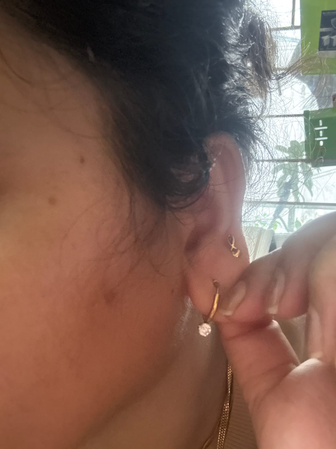 Customer photo review of Athena Solitaire Hoop Earrings