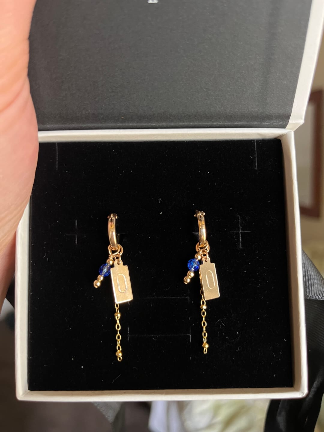 Customer photo review of Initial & Birthstone Hoops