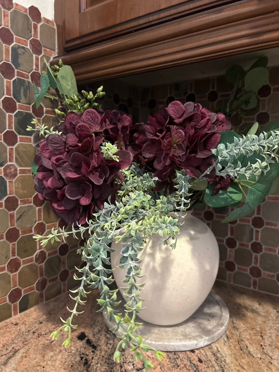 Customer photo review of Faux Arrangement - Eucalyptus & Rouge Hydrangea