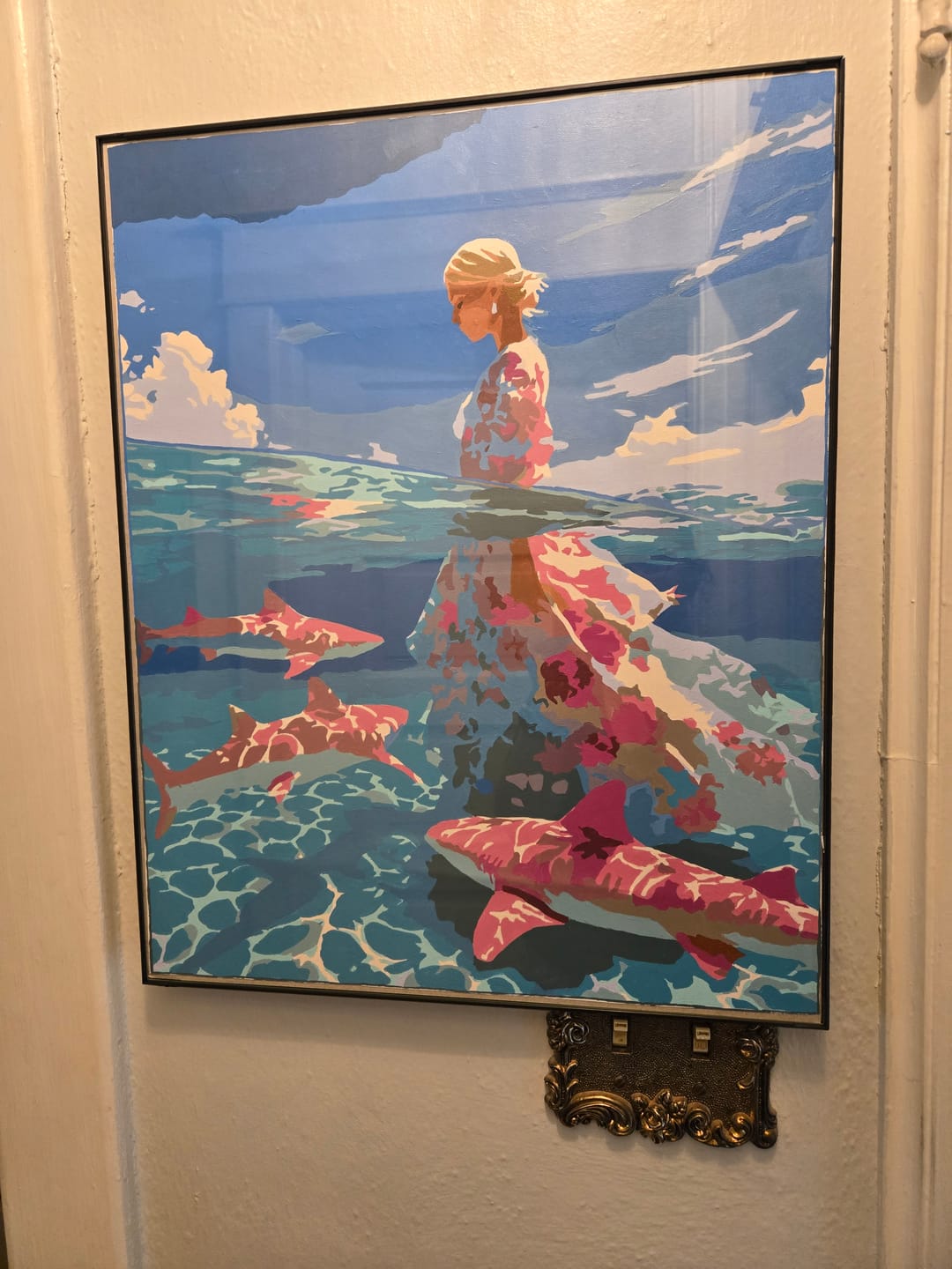 Customer photo review of Pink Sharks | Paint by Number