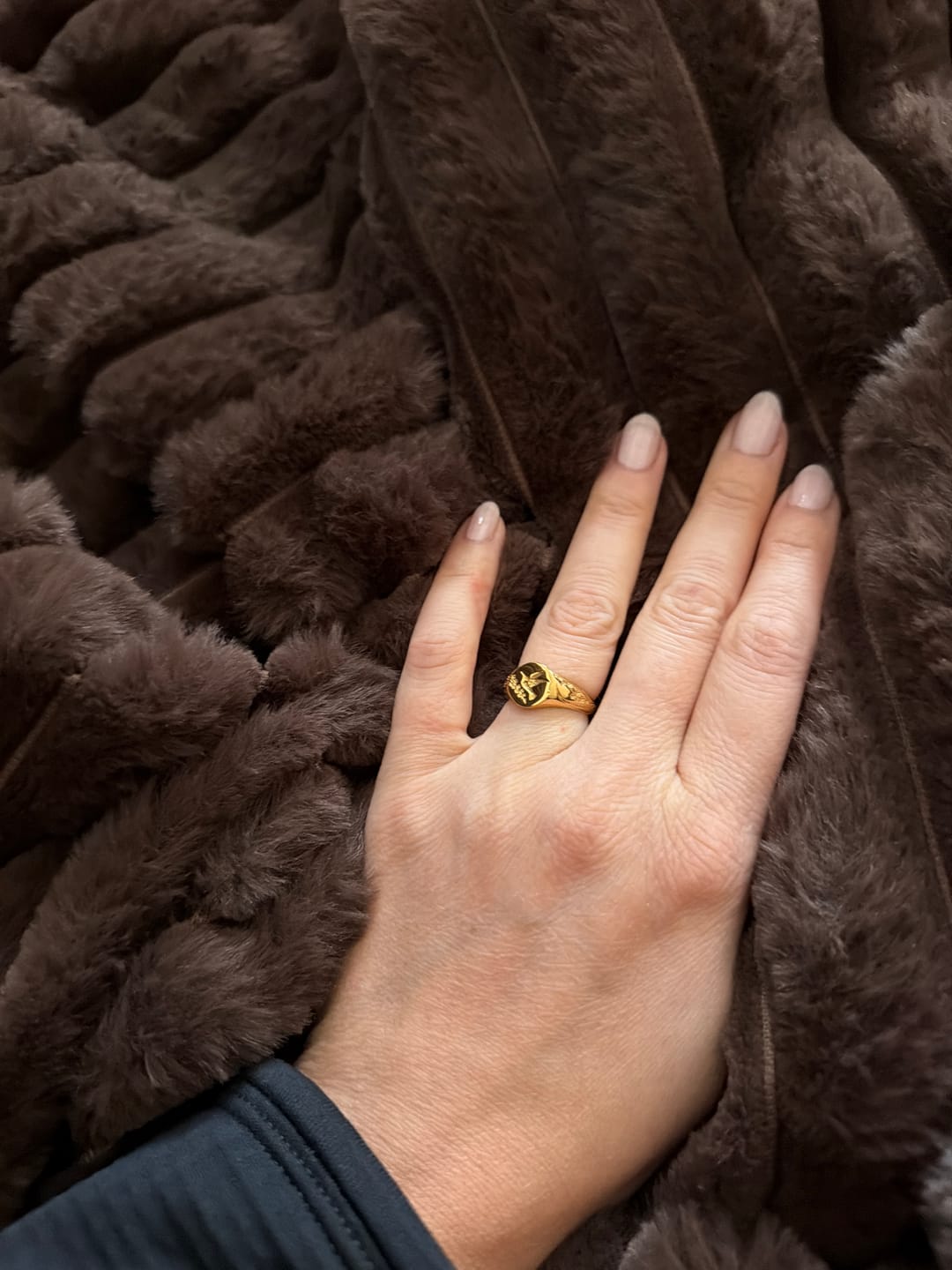 Customer photo review of Golden Hummingbird Signet Ring