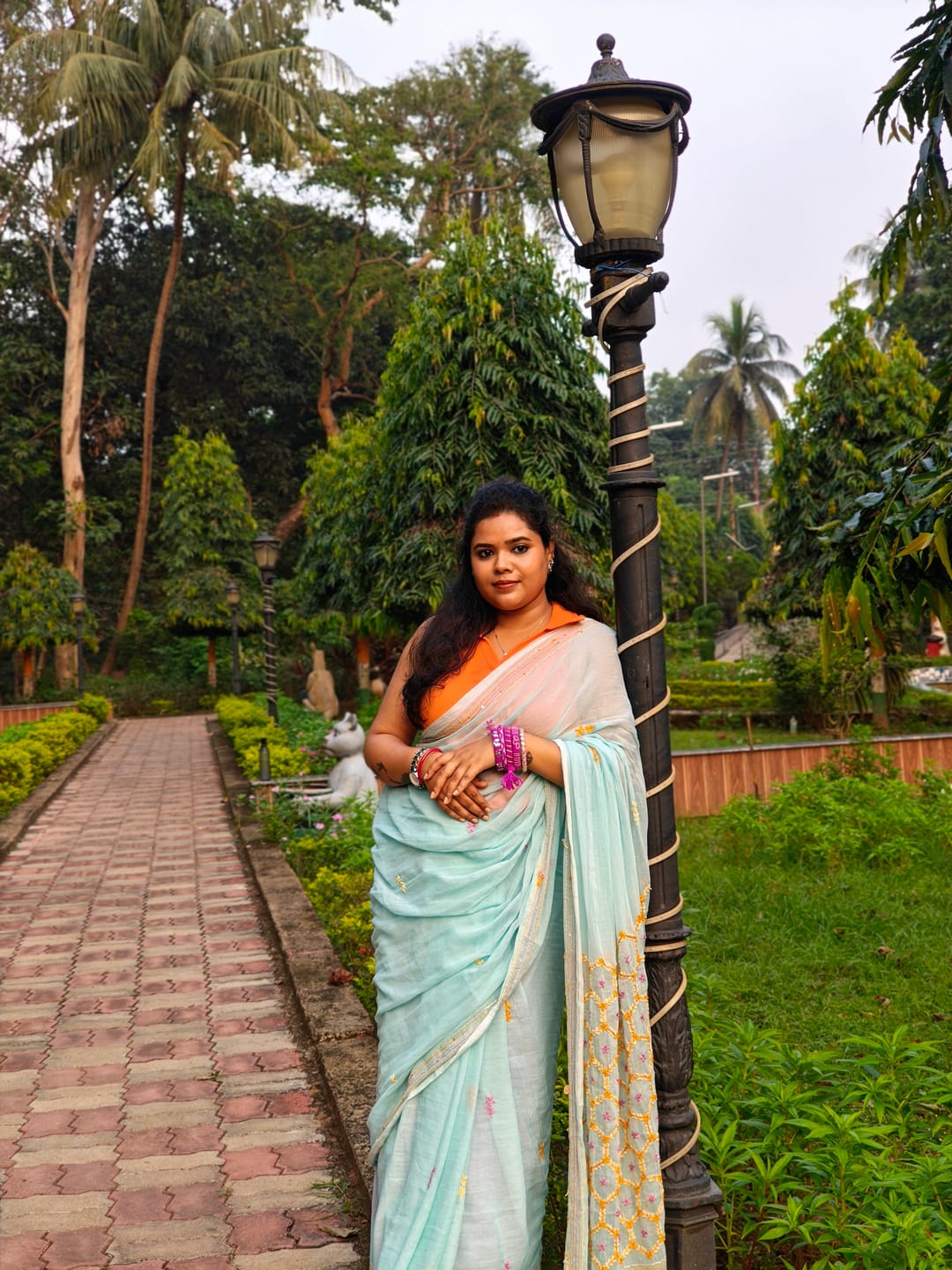 Customer photo review of Hand Embroidered Sea Green Mulmul Cotton Saree