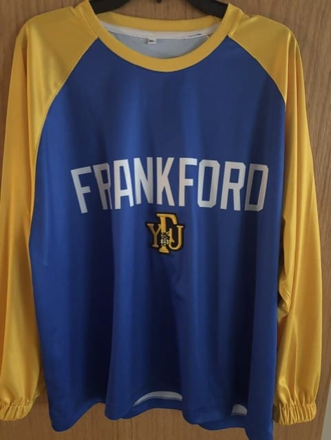 Customer photo review of Custom Royal Gold Crew Neck Raglan Long Sleeve Performance T-Shirt