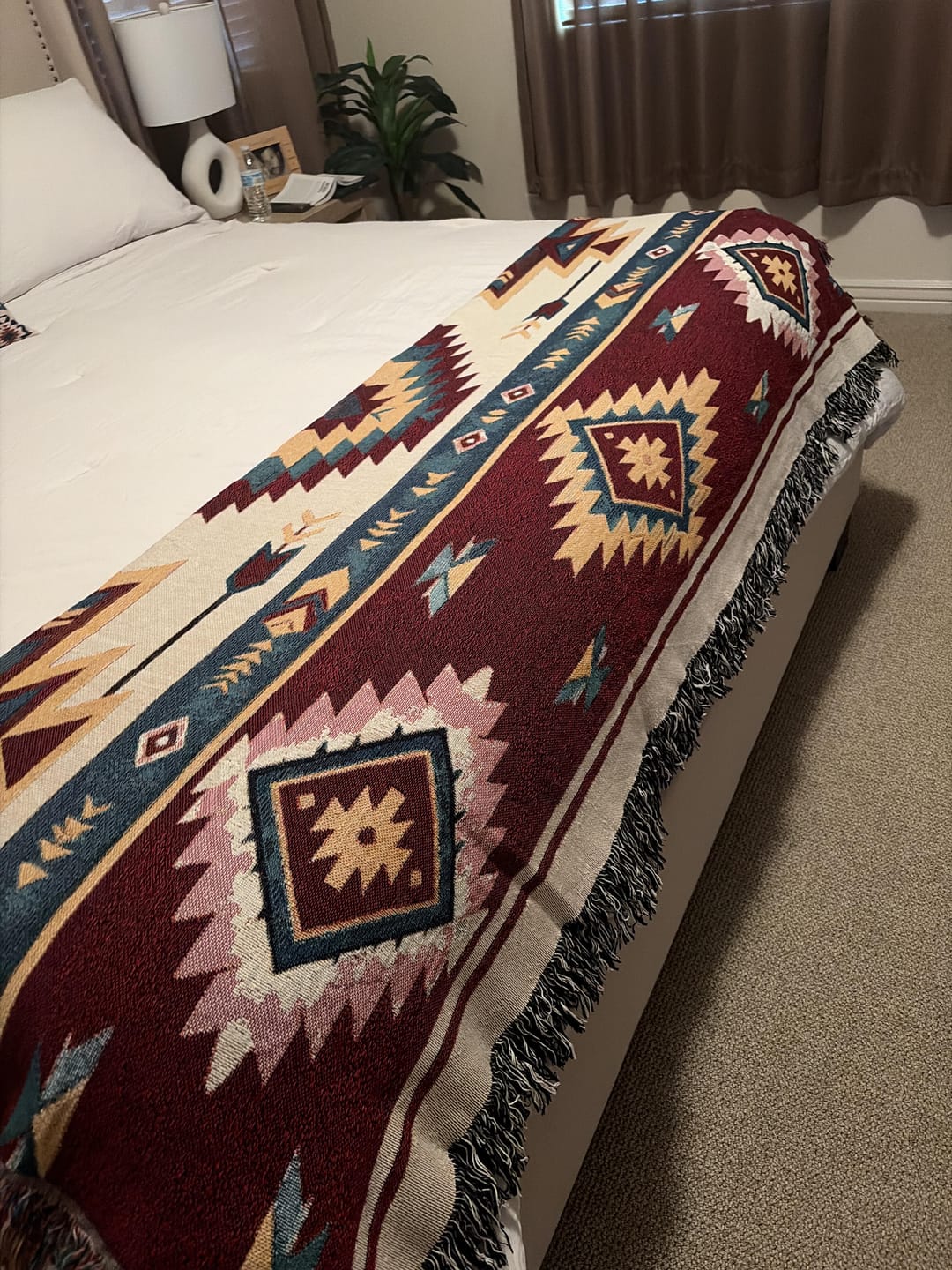 Customer photo review of Southwestern Woven Cotton Throw Blanket — Canyon Ridge — Rust and Teal Geometric Tapestry Throw