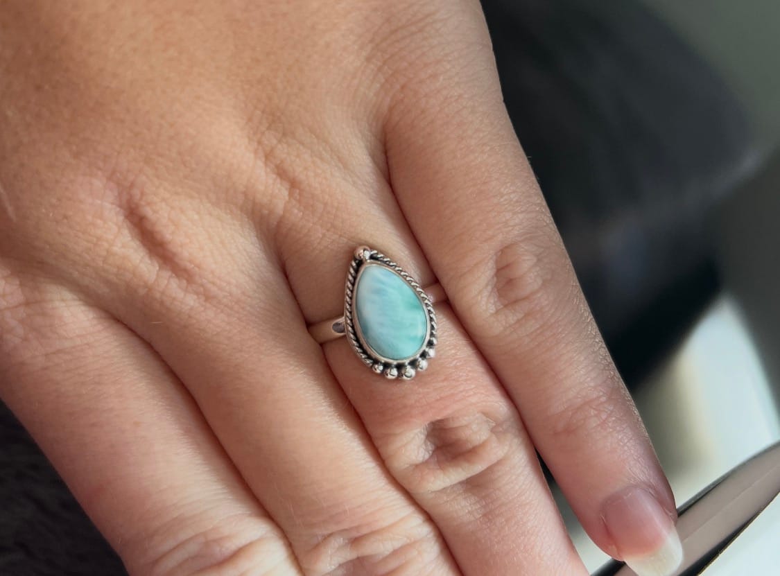 Customer photo review of Teardrop Larimar Ring