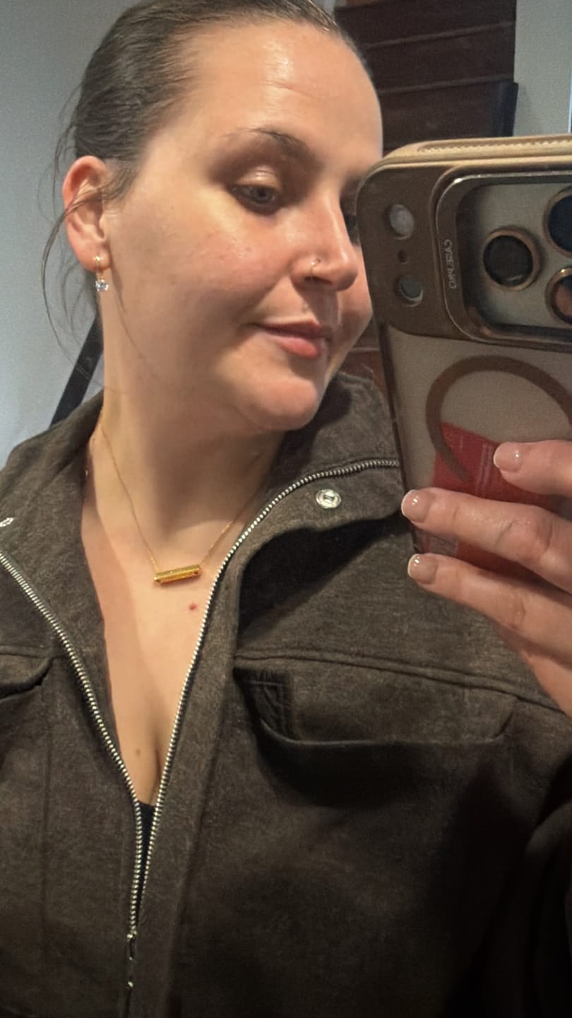 Customer photo review of 3cm Letter Bar Necklace in Gold Horizontal
