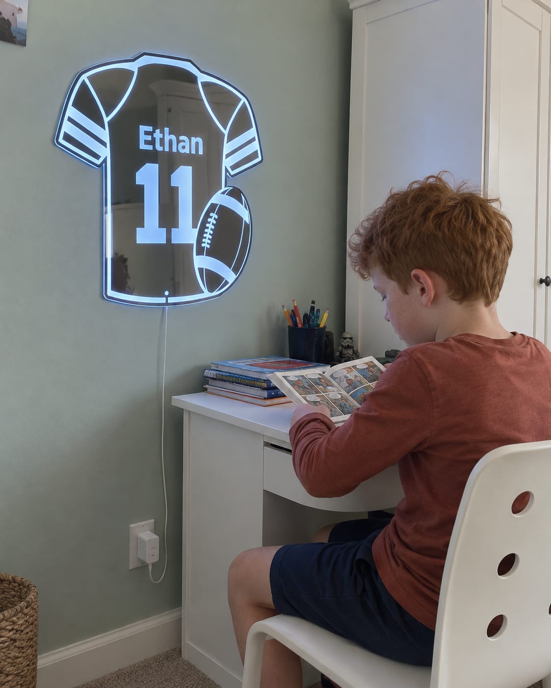 Customer photo review of Personalized Football Jersey LED Mirror