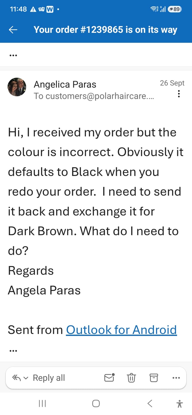 Customer photo review of Instant Dye Shampoo