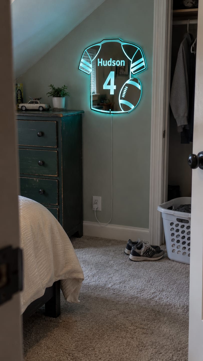 Customer photo review of Personalized Football Jersey LED Mirror