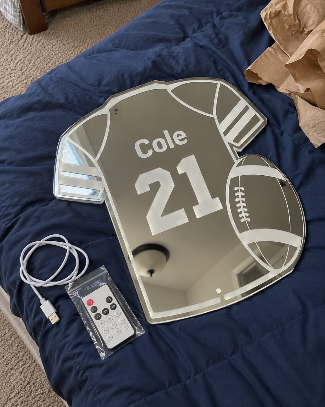 Customer photo review of Personalized Football Jersey LED Mirror