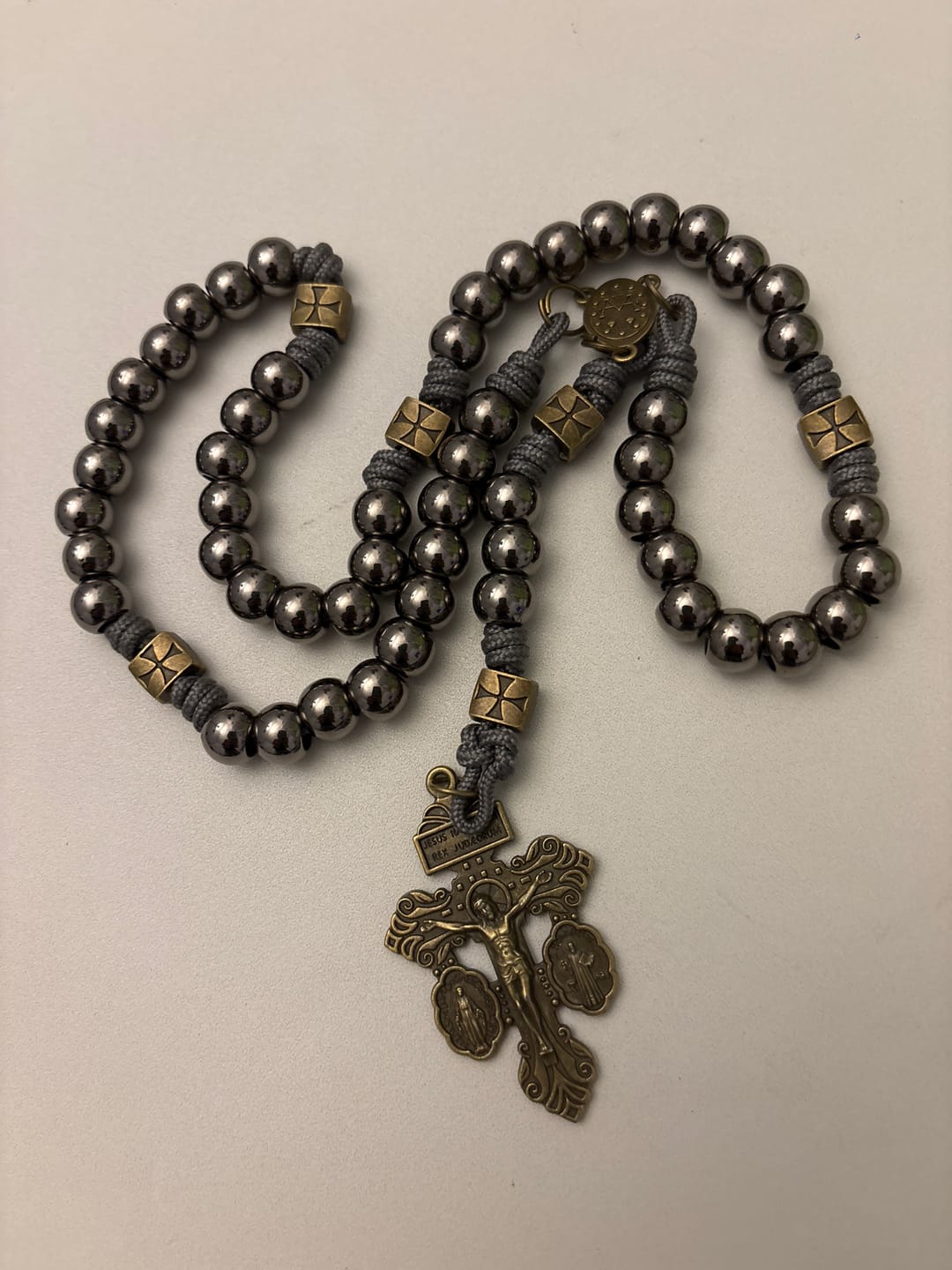 Customer photo review of FREE Today: Miraculous Medal & Crucifix of 8 mm Round Silver Black Gallstone Nylon Cord Rosary
