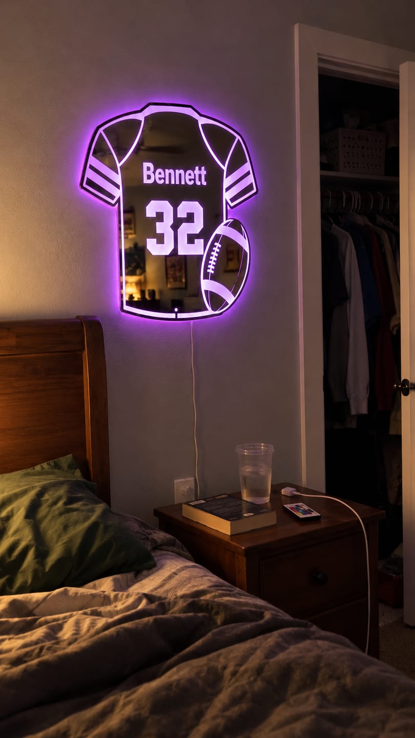 Customer photo review of Personalized Football Jersey LED Mirror
