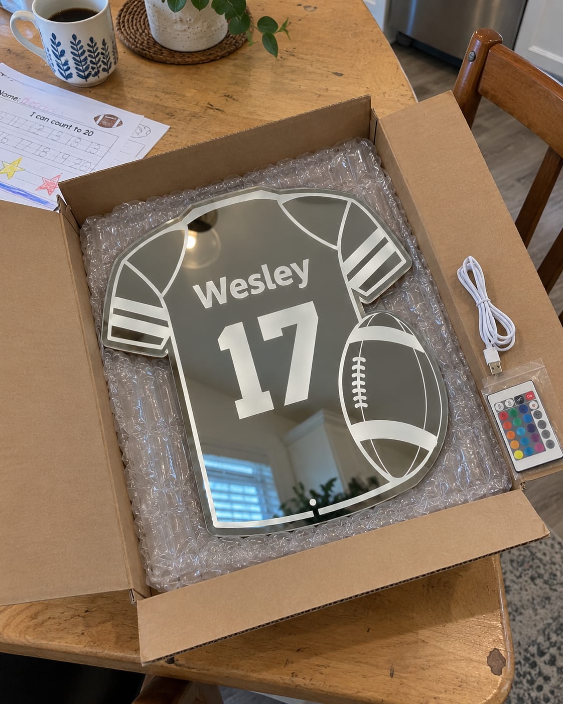 Customer photo review of Personalized Football Jersey LED Mirror