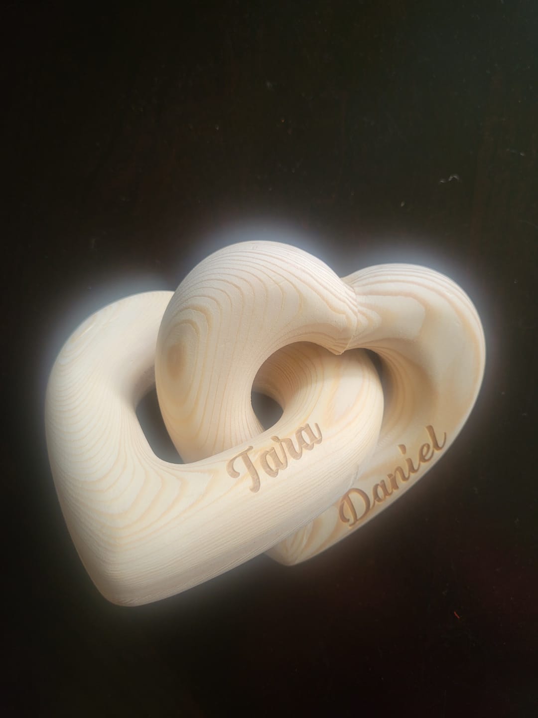 Customer photo review of Personalized Interlocking Wood Infinity Heart Sculpture With Names | Romantic Valentine's Day Anniversary Wedding Keepsake Gift for Couples